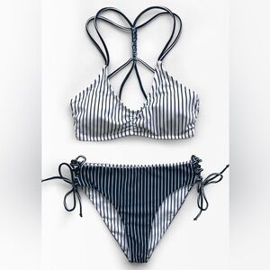 Striped Blue and White Bikini Set Size S